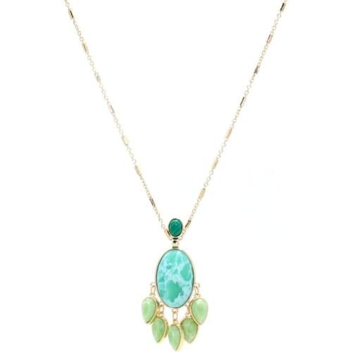 New Fashion Fan-Shaped Green Mint Big Natural Stone Row Water drop Mint Tassel Necklace Pendant