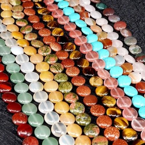 12 Colors Flat Round Semi-precious Beads Crystal Rose Quartz Agate DIY Jewelry Beads For Making Necklace Bracelet Earrings