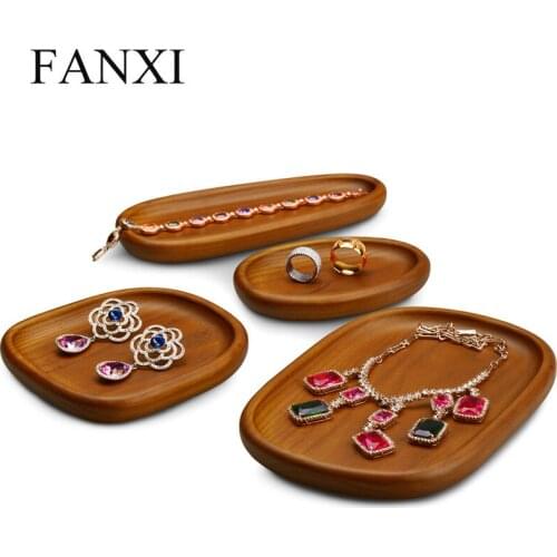 OIRLV Jewelry Display Tray Solid Wood Ring Bracelet Organizer Tray Multifunction Pendant Display Stand with Microfiber