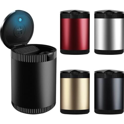 Portable LED Light Car Ashtray with Lid Car Accessories for Travel Universal Cigarette Cylinder Holder Car Styling