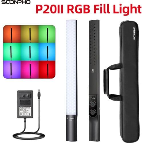 Soonpho P20II Handheld 2500-8500 RGB Colorful Ice Stick LED Video Light with Upgrade Built-in Lithilim battery