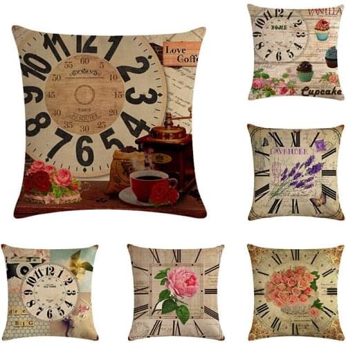 Retro,bell, clock creative printing flower owl Pillow case Cushion Cover Home sofa hotel club coffee Decoration for gift ZY576