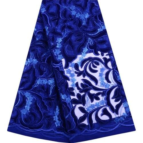 Blue Nigerian French Lace Fabric 2019 African Velvet Tulle Lace Fabric High Quality African Lace Wedding Fabric For Dress 1176