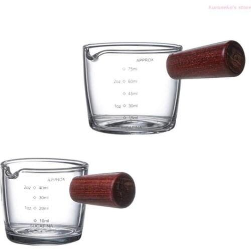 HX6D 1 PC Milk Cups with Wood Handle 50/70ML Espresso Shot Glasses Parts Clear Glass