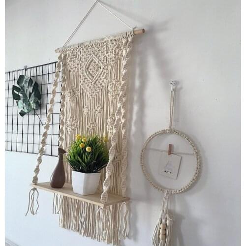 Hand-woven Bohemian Nordic Tapestry Decoration Ins Bedroom Fabric Bedside Wall Shelf