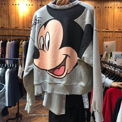 Cartoon Hoodies Disney Mickey Mouse Sweatshirt Korean Style Clothes Casual Hoodies O-neck Long Sleeve Hollow Out Hot Sweatshirts