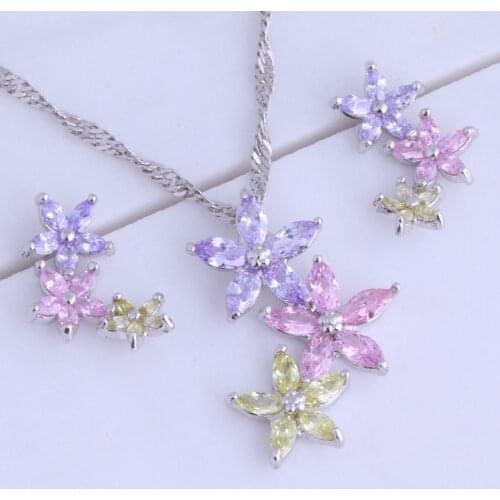 Love Monologue Unmatched Multicolor Crystal Flower Cluster Silver Color Jewelry Sets for Women X0197