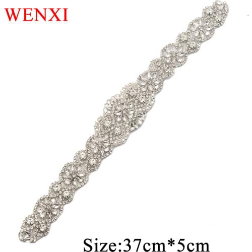 WENXI 10pcs Handmade Beaded Sewing Bridal Sash Crystal Silver Clear Rhinestone Applique For Wedding Dresses Belt Iron On WX835