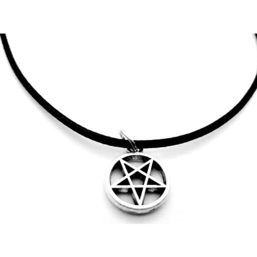 Pagan Wicca Inverted Star Pentagram Pendant Necklace Tiny Circle Necklace