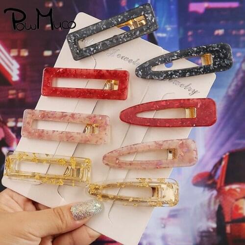 Powmuco Black and White Plaid Hair Clips Tortoiseshell Leopard Pattern Acetate Hairpins Geometric Hollowed Square Barrettes