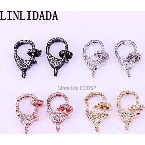 High Quality 10Pcs Cubic Zirconia Paved Copper Lobster Clasp, 12 * 23 mm, Pave CZ Clasp Bracelets / Necklaces Jewelry Findings