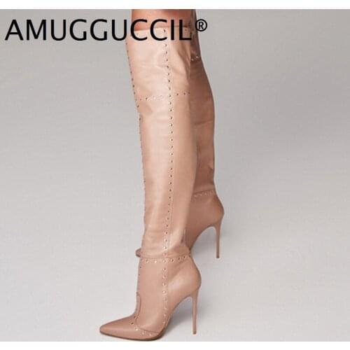 2021 New Plus Big Size 36-47 Apricot Zip Fashion Sexy Thigh High Over The Knee Autumn Female Winter Female Lady Women Boot X2027