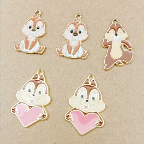 10pcs Cartoon Squirrel Enamel Charms Smile Squirrel Love Alloy Pendants Charms Gold Color DIY Jewelry Earrings Accessory YZ528
