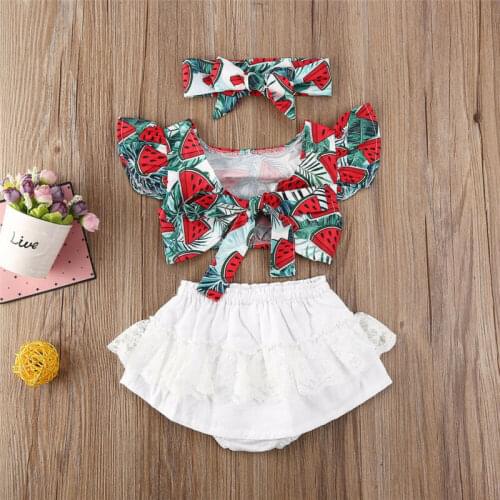 2020 Summer Girl Set Newborn Baby Girl Clothes Watermelon Top Shorts Dress Summer Outfit With Bow 0-24 months
