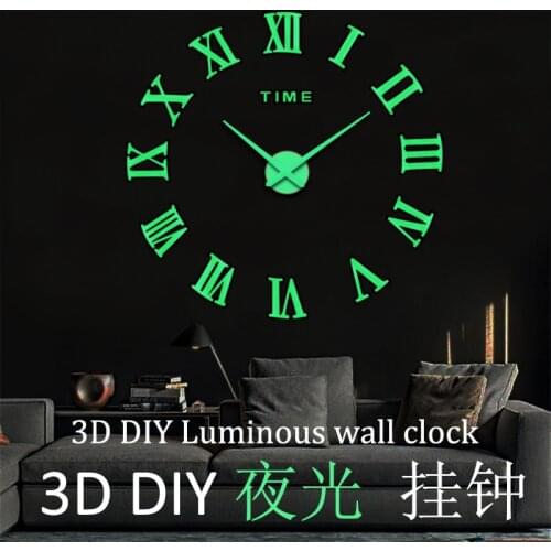 3D DIY Wall Clock Oversized Acrylic DIY Living Room Decoration Wall Sticker Clock Mute Clock Creative Luminous