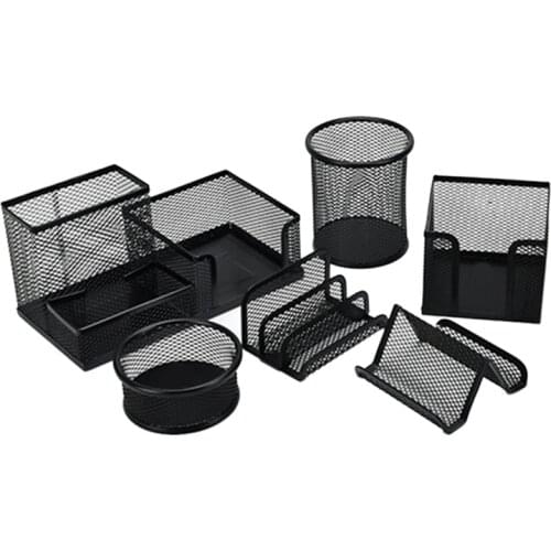 6PCS/Set Metal Desk Organization Pen Holder Organizer Office Pencil Holders Multifunctional Storage Black Metal Mesh