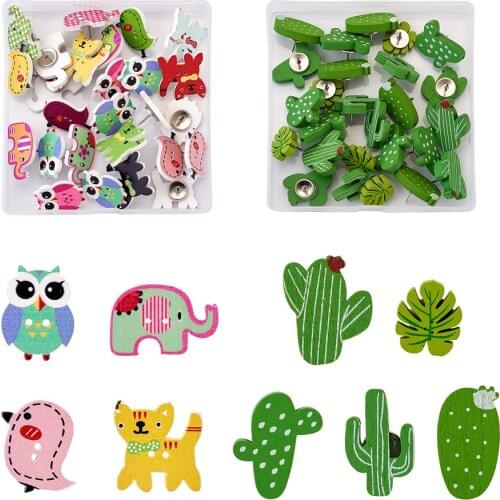 60Pcs Cute Animal Cactus Push Pins Wooden Pushpins for Photos Wall Maps Bulletin Board Corkboards Decoration Jewelry Handmade