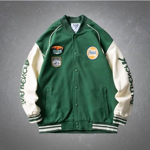 Japanese Style Baseball Uniform Mens Fashion Letter Printed Patchwork Cardigan Jackets Male Casual Loose Oversized Bomber Coats