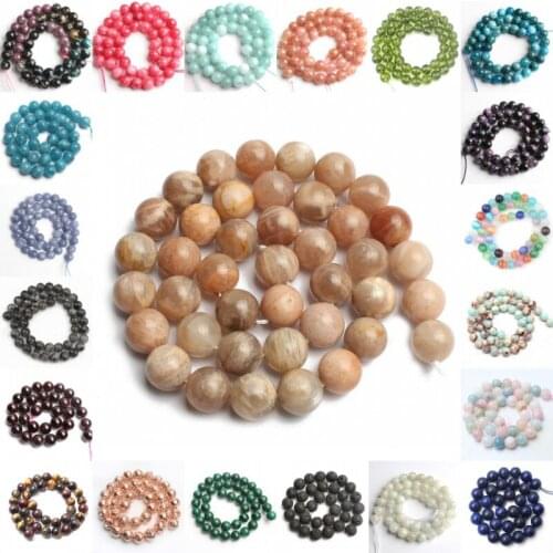 Natural Agates Garnet Amazonite Angelite Sunstone Moonstone Charoite Tiger Eye Round Beads For Jewelry Making DIY Bracelet 15