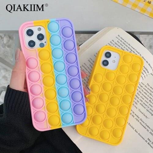 Reliver Stress Phone Case For iPhone 12 Mini 11 Pro Max XS XR X 8 7 6 6S Plus SE 2020 Cute Cartoon Ear Rainbow Bubble Soft Cover