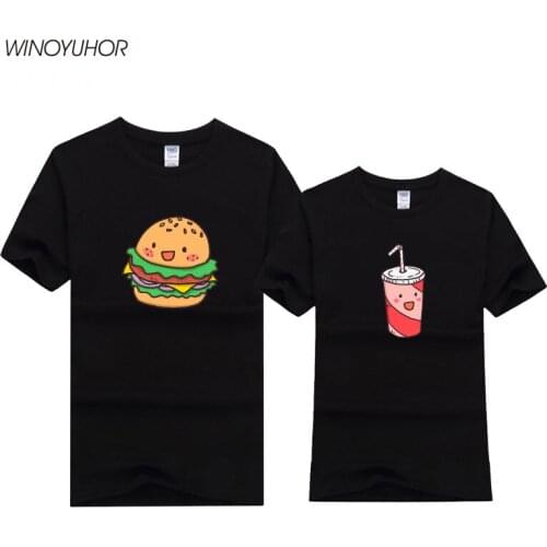 Hamburger Drinks Printed T-shirt Women Mens Summer Short Sleeve T Shirt Cotton Couple Matching Lovers Funny Unisex T-shirt