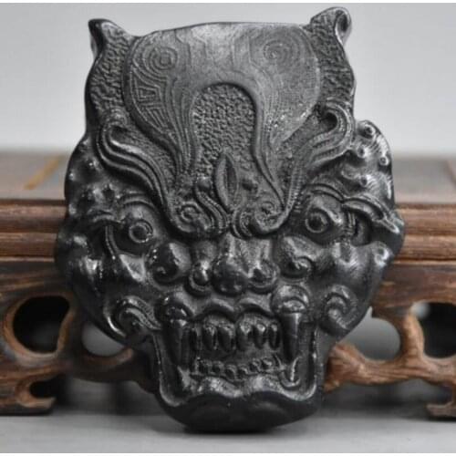 Hongshan culture archaize black iron meteorite tiger head Waist tag statue