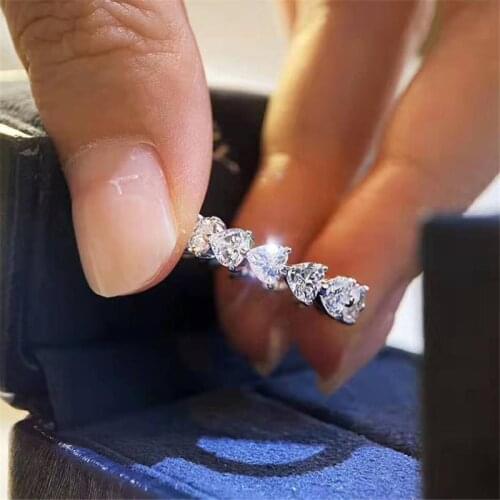 Eternity Heart Cut Simulated Diamond cz ring 925 Sterling silver Engagement Wedding Band Rings for women men Promise Jewelry