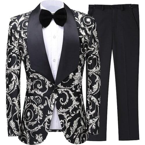 Suit mens fashion slim suit wedding banquet gentleman elegant suit two-piece suit blazer with trousers printed casual suits