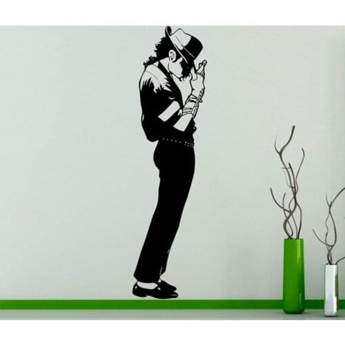 Michael Jackson Pattern With His Hat Wall Sticker Famous Star Removable Wall Poster Classic Dancing Posture Vinyl Murals AJ596