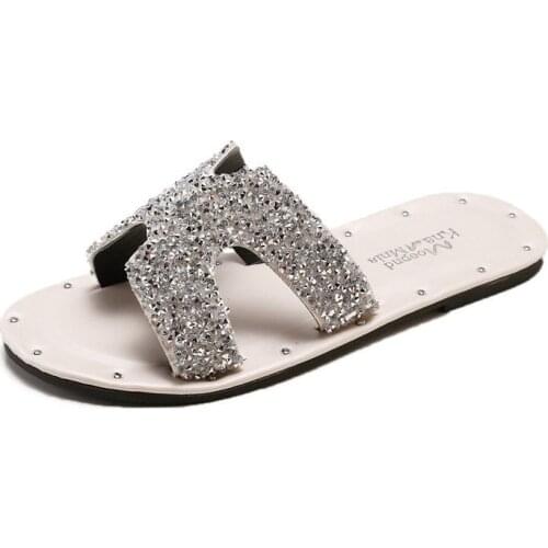 Fashion Slippers Women Indoor Bathroom Slipper Soft EVA Anti-slip Home Floor Slides Ladies Summer Shoes Bling Sequin Light Flats