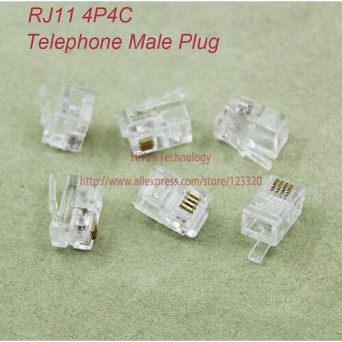 100pcs/lot) RJ11 4P4C Modular Jack Network Male Plugs 4 Pin Telephone Connector RoHS