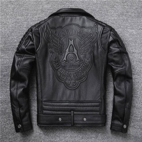 2021 New Genuine Leather Jacket Mens Really Natural Cowhide Motorcycle Style Jackets Moto Slim Coat Plus Size 5XL