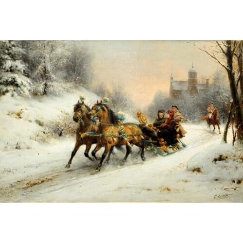 Snowy days scenery carriage Handmade Needlework Embroidery DIY Cross Stitch Kits Crafts 14CT Unprinted Home decor wall Art
