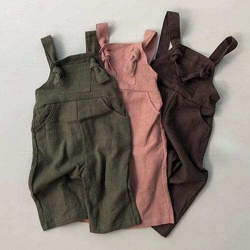 Newest Fashion Toddler Sweet Kids Boys Girls Clothes Linen Solid Causal Sleeveless Dungaree Jumpsuit Playsuit Overalls Outfits