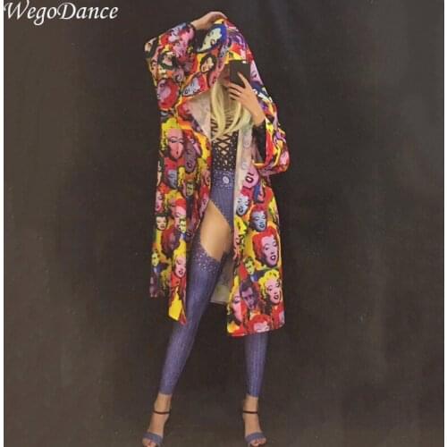 New fashion Sexy Stage Monroe Face Women Coat Nightclub Stage singer Wear Costume freeshipping