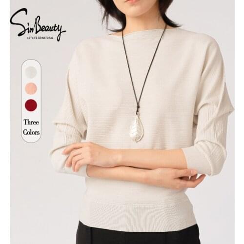 SINBEAUTY 2021 Fashion Womens New One-Way CollarEd Hair Knitwear Solid ColorEd Top Apricot Green Coral Red Dark Red