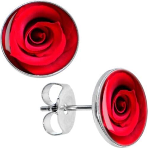 Wholesale Stud Earrings Beautiful Rose Stainless Steel Ear Studs Cheater Fashion Jewelry 8mm 10mm AW5010