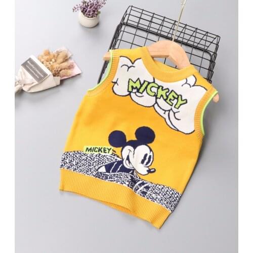 Fall Toddler Boy Sweaters Mickey Mouse Embroidery Knitted Sweater Vest Fashion Little Girls Outfits Winter Baby Children Tops