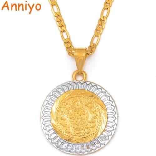 Anniyo Coin Pendant Chain Necklaces Jewelry for Women Men Arab Middle Eastern Ornaments #091706B