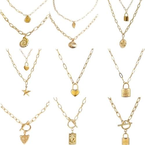 Punk Stainless Steel Necklace For Women Vintage Multiple Layered Necklaces Long Pendant Necklace Coin Pendant Necklace Gift