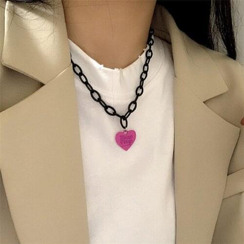 LOVOACC Sweet Letter Love Heart Pendant Necklace Black Chunky Linked Chain Chokers Necklaces for Women Punk Hip Hop Jewelry 2021