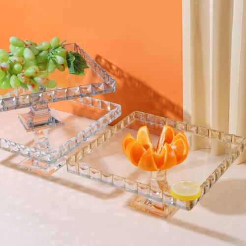 Crystal Glass Tray Cake Stand Modern Luxury Fruit Tray Dessert Snack Plate Living Room Coffee Table Decor Square Dish Tableware