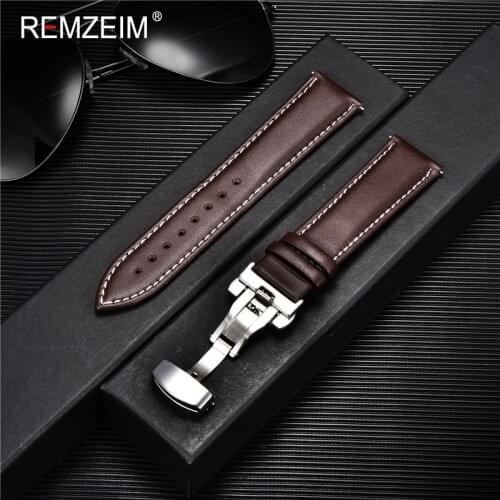 REMZEIM Calfskin Strap Soft Leather Watchbands Replacement Business Straps 18 20 22 24mm Casual Watch Band Black Brown