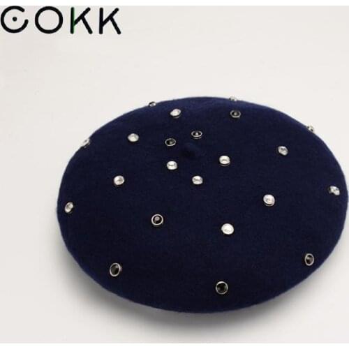 COKK Wool Vintage Warm Wool Winter Women Beret French Artist Beanie Hat Cap For Women Spring And Autumn Hats
