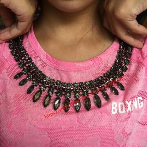 Grey stone chain neckline for garments collar ornaments fashion clothes accessory DIY dress necklace stones