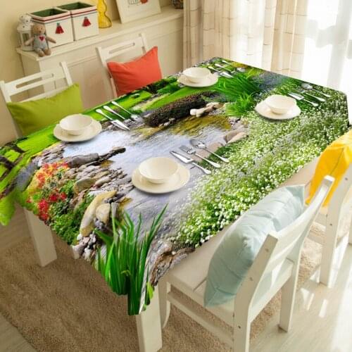 3D Tablecloth Merry Christmas Flowers and Plants Pattern Waterproof Cloth Thicken Rectangular and Round Wedding Table Cloth