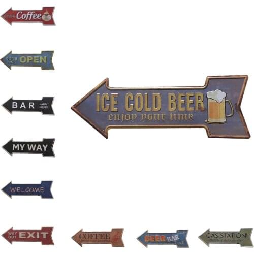 Antique Arrow Shape Hand Painted Cast Iron Metal Pointing Direction Signboard Cafe Wrought Iron Ornament for bar pub cafe