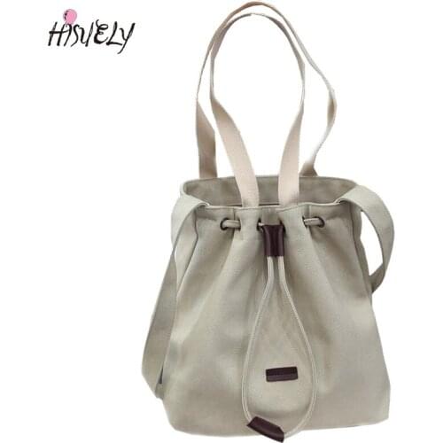 HISUELY New Fashion Canvas Bag Women Shoulder Bag Female Casual Crossbody Simplicity Bucket Pulling Rope Shopping Bag BAGM6248