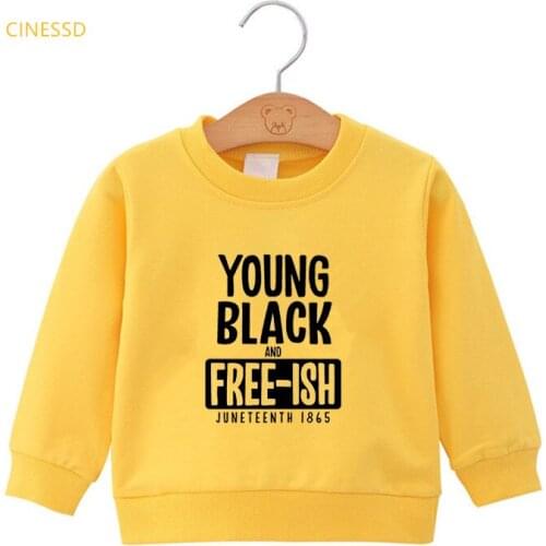 Letters Young Black And Free-Ish Printed Yellow White Boys Hoodie Cute African American Boy Clothes Winter Sweatshirt Thick Flee