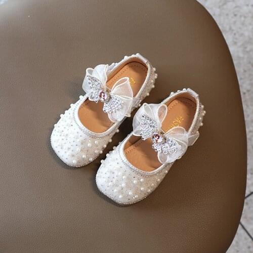 Girls Princess Shoes Bow Rhinestone 2021 New Kids Fashion Single Shoes Show Dance Shoes Soft Causal Flats Sweet G189